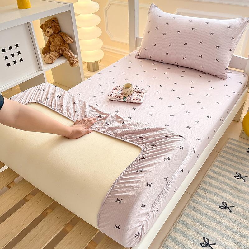 Кремовый стиль Принт Простыня на резинке Новая Двухслойная Марлевая Простыня на резинке Отдельный Продукт Студенческое Общежитие Простыня на резинке Кровать 90X200cm-single bed hat